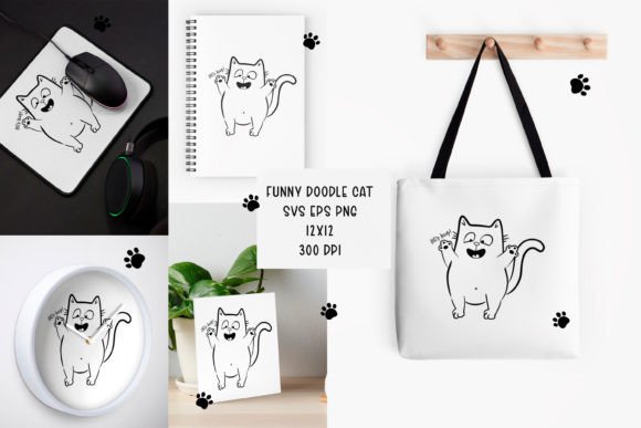 Funny Doodle Cute Cat. SVG, PNG, EPS.