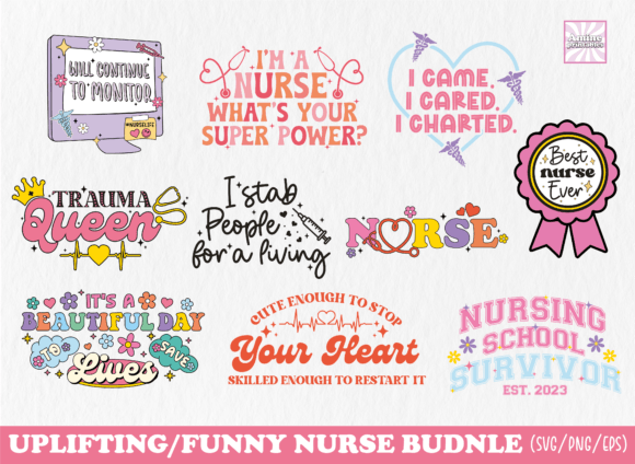 Funny Groovy Nurse Bundle SVG Design for Graphics and Crafts