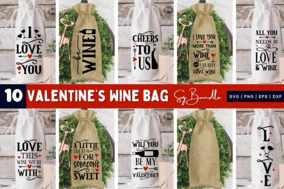 Funny Valentines Wine Bag SVG Bundle Graphics and Crafts