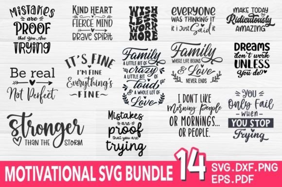 Motivational Svg Bundle, Png 14 Designs